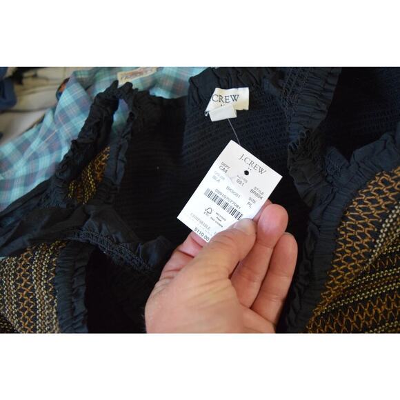 J Crew Dress Womens Petite Large Black Smocked Mini Sleeveless Cotton New - Picture 4 of 7